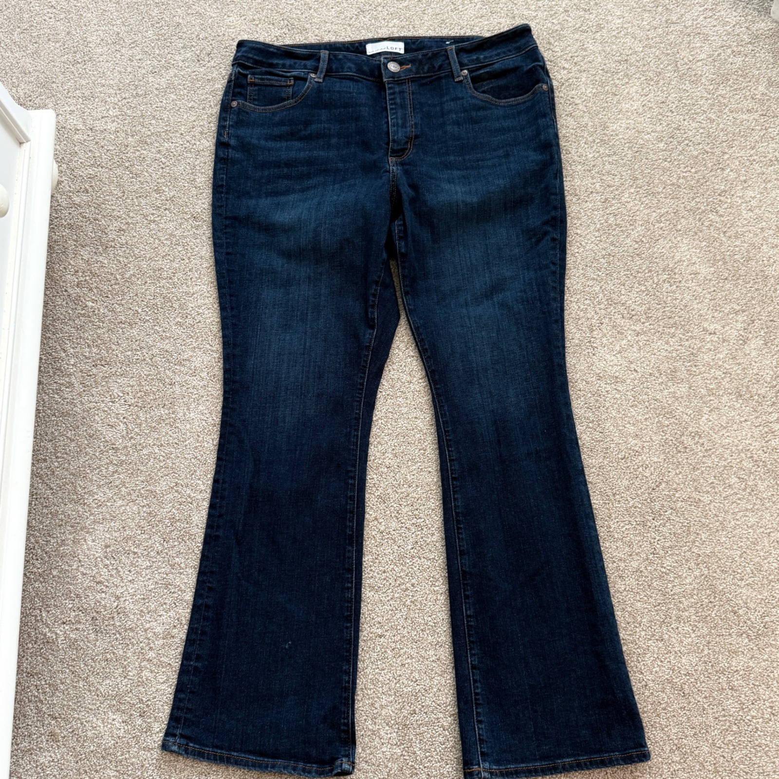 Loft Jeans Women 14 Petite Dark Wash Curvy Bootcut Denim Stretch Indigo